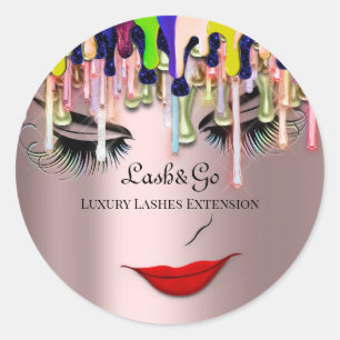 Makeup Artist Lash Product Drips Red Lips Rose Classic Round Sticker