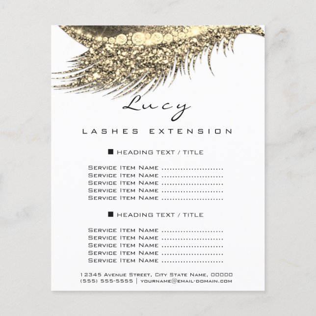 Makeup Artist Lash White  2 Pages Price List Gold (Back)