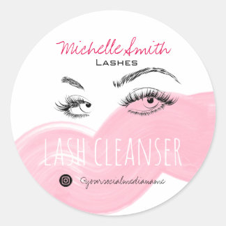 Makeup Artist Lashes Brow Black Pink Lash Cleanser Classic Round Sticker