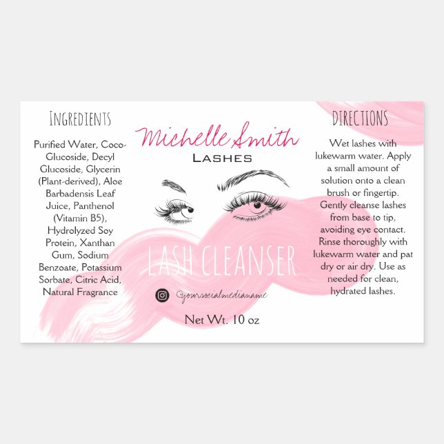Makeup Artist Lashes Brow Black Pink Lash Cleanser Rectangular Sticker (Front)