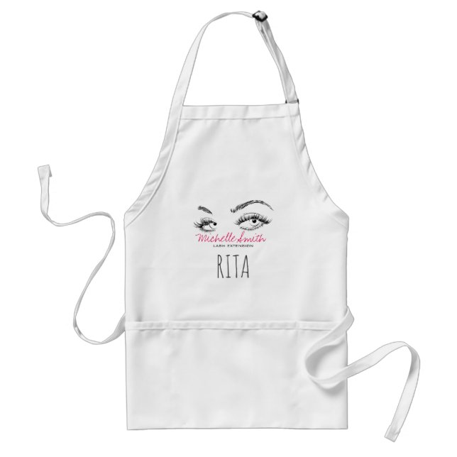 Makeup Artist Lashes Brows Black White Name Standard Apron (Front)
