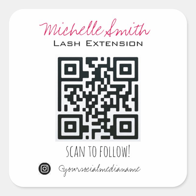 Makeup Artist Lashes Brows Black White Qr Code  Square Sticker (Front)