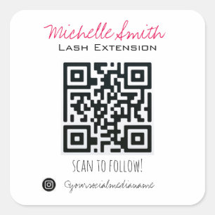 Makeup Artist Lashes Brows Black White Qr Code  Square Sticker