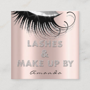 Makeup Artist Lashes Extension Pink Rose Blush Square Business Card