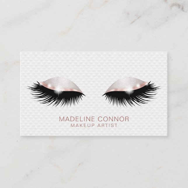 Makeup artist lashes eyes Rose gold glitter Business Card (Front)