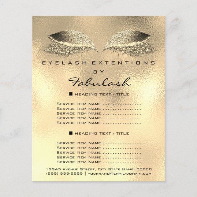 Makeup Artist Lashes Golden Flyer 1 Page Prices (Front)