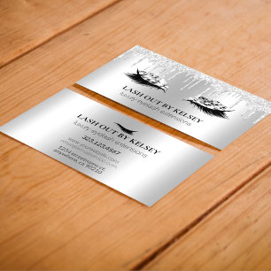 Makeup Artist Lashes Platinum Glitter +Silver Drip Business Card