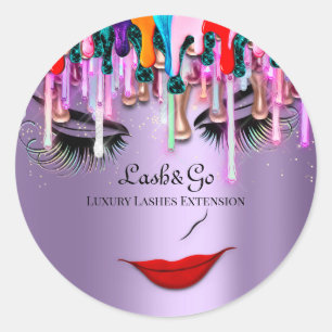 Makeup Artist Lashes Product Drips Purple Glitter Classic Round Sticker
