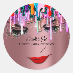 Makeup Artist Lashes Product Drips Rose Glitter Classic Round Sticker