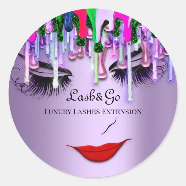 Makeup Artist Lashes Product Red Drip Lavender Classic Round Sticker (Front)