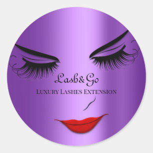 Makeup Artist Lashes Product Red Lips Purple Classic Round Sticker