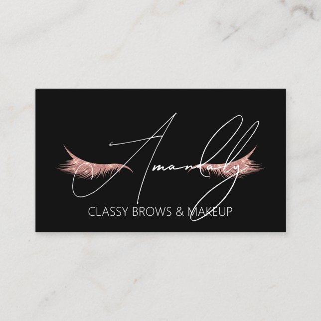 Makeup Artist Lashes QRLOGO Microblade Rose Black Business Card (Front)