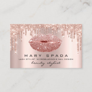 Makeup Artist Lashes Rose Drips Kiss Lips Glitter Business Card