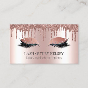 Makeup Artist Lashes Rose Gold Dripping Glitter Business Card