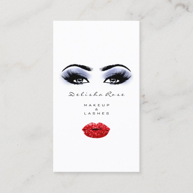 Makeup Artist Lashes Smoky Blue Red Lips Microblad Business Card (Front)