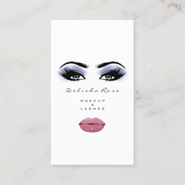 Makeup Artist Lashes Smoky Blue Rose Lips Kiss Business Card (Front)