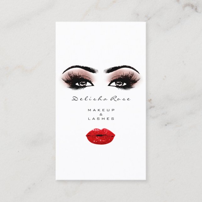 Makeup Artist Lashes Smoky Rose Red Lips Kiss Business Card (Front)