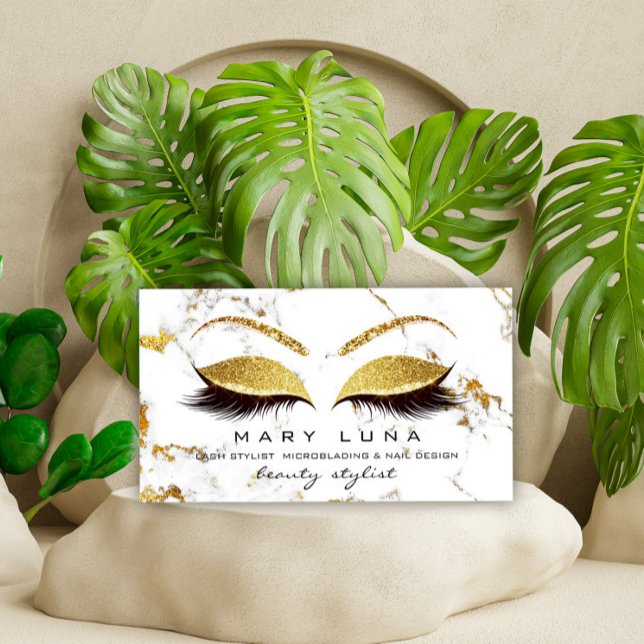 Makeup Artist  Lashes White Marble Gold Studio Business Card (Creator Uploaded)