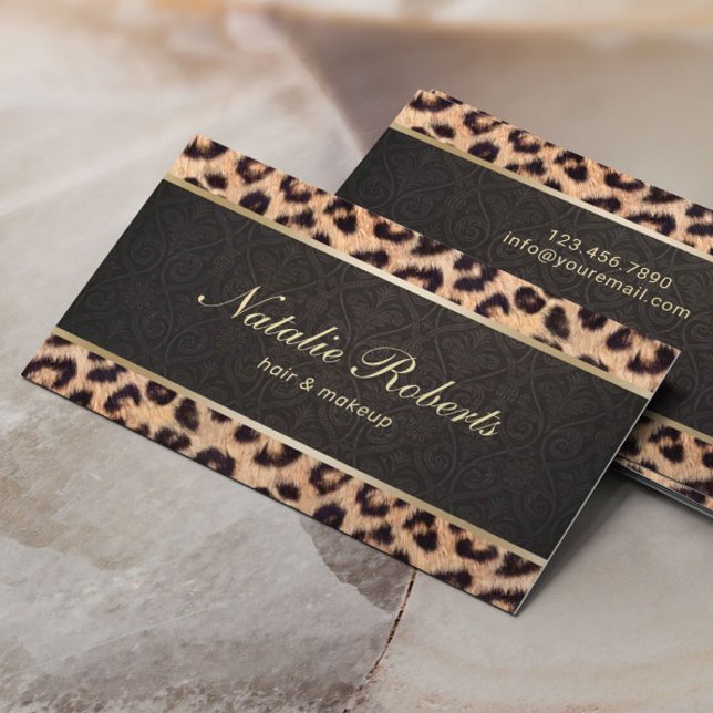 Makeup Artist Leopard & Damask Beauty Salon  Business Card (Creator Uploaded)