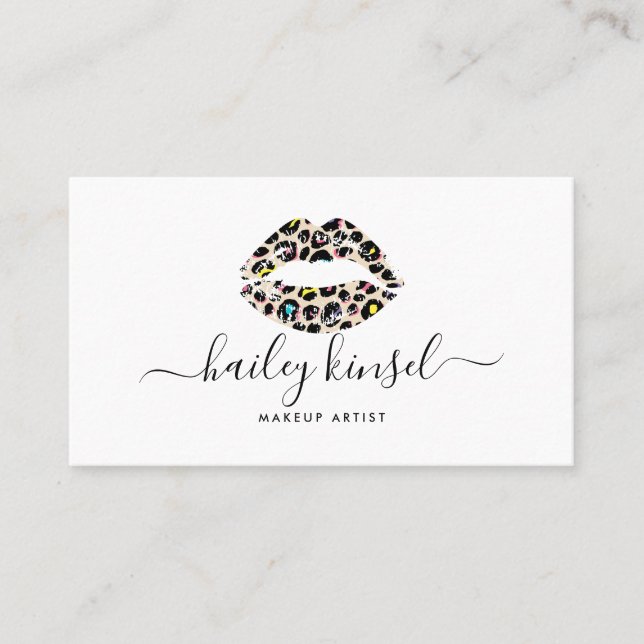Makeup Artist Leopard Lip Business Card (Front)