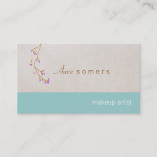 Makeup Artist Linen Look Delicate Budding Branch Business Card