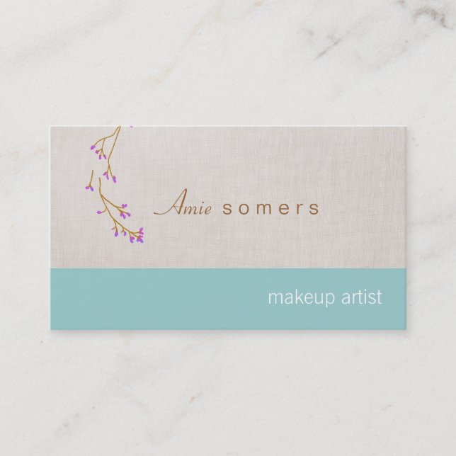 Makeup Artist Linen Look Delicate Budding Branch Business Card (Front)
