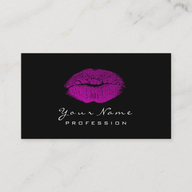Makeup Artist Lips Beauty Pink Fuchsia Black White Business Card (Front)