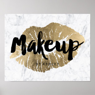 Makeup artist lips chic gold typography marble poster
