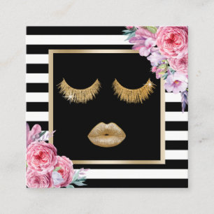 Makeup Artist Lips & Lashes Modern Floral Stripes Square Business Card