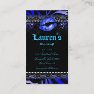 Makeup Artist Lips N Lace Blue Zebra Modern Business Card