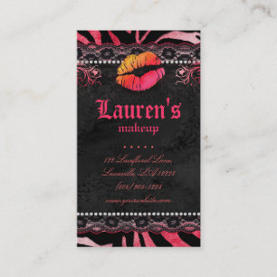 Makeup Artist Lips N Lace Pink Orange Red Zebra Business Card
