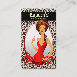 Makeup Artist Lips N Lipstick Red Leopard Beige Business Card