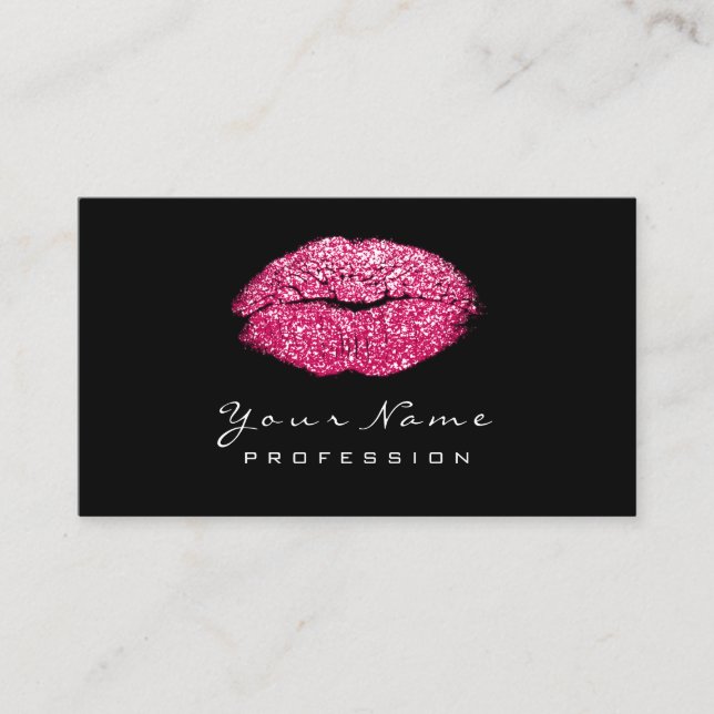 Makeup Artist Lips Pink Candy Lipstick Glitter Business Card (Front)