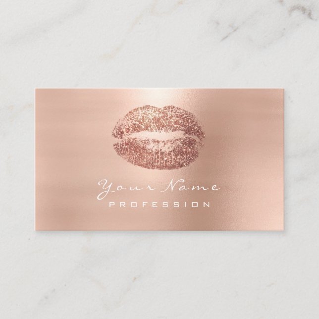Makeup Artist Lips Pink Rose Gold Lipstick Glitter Business Card (Front)