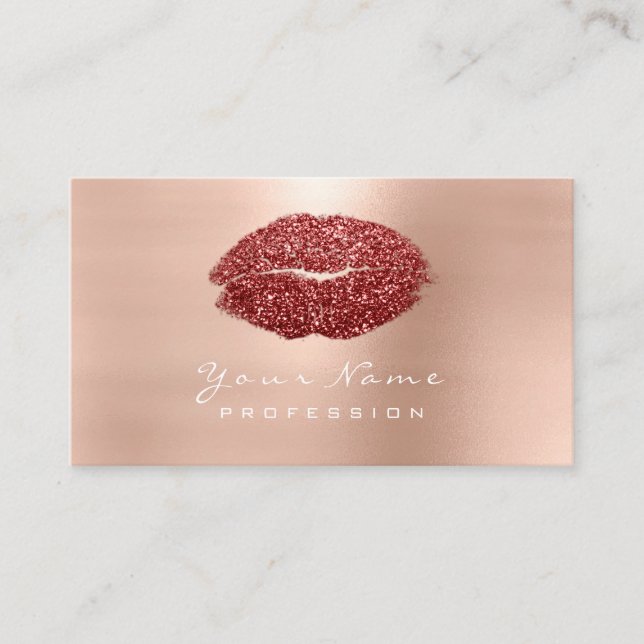 Makeup Artist Lips Powder Red Lipstick Glitter Business Card (Front)