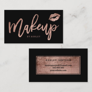 Makeup artist lips rose gold typography black business card