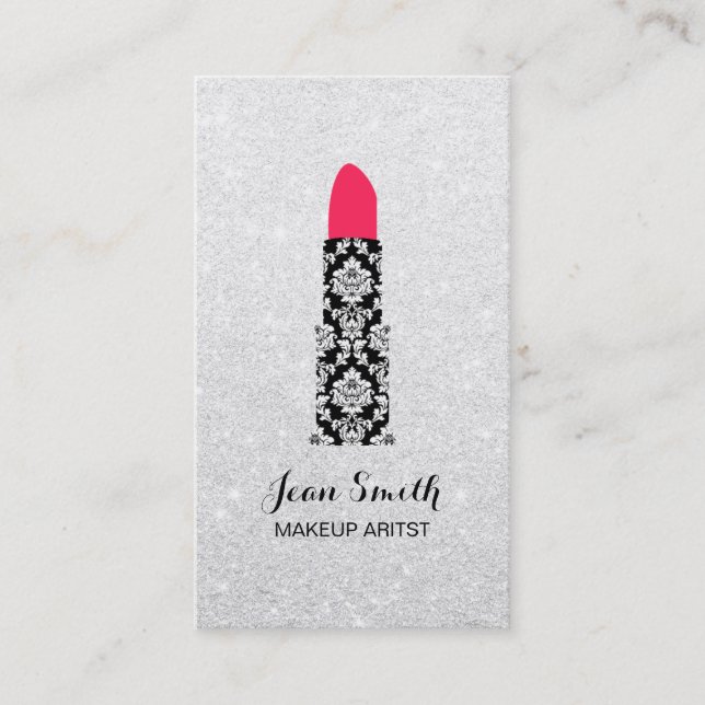 Makeup Artist Lipstick Beauty Salon Silver Glitter Business Card (Front)