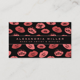 Makeup Artist Lipstick Kisses Pattern Black Business Card