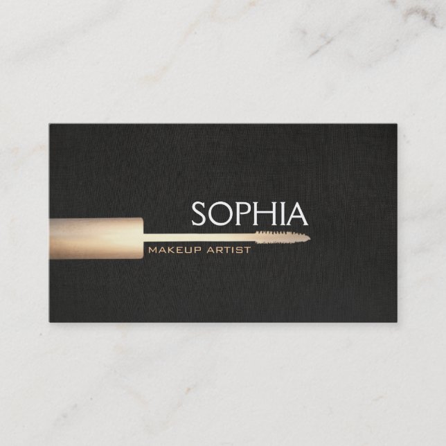 Makeup Artist Logo Mascara On Faux Black Linen 2 Business Card (Front)
