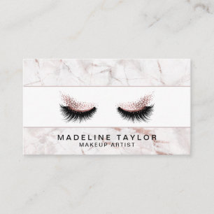 Makeup artist Long Lashes Glitter Rose Gold Marble Business Card