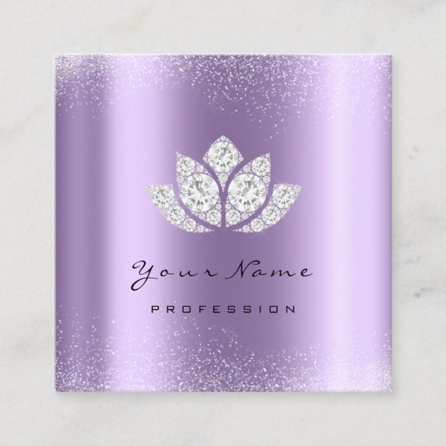 Makeup Artist Lotus Mandala Diamond Purple Violet Square Business Card (Front)
