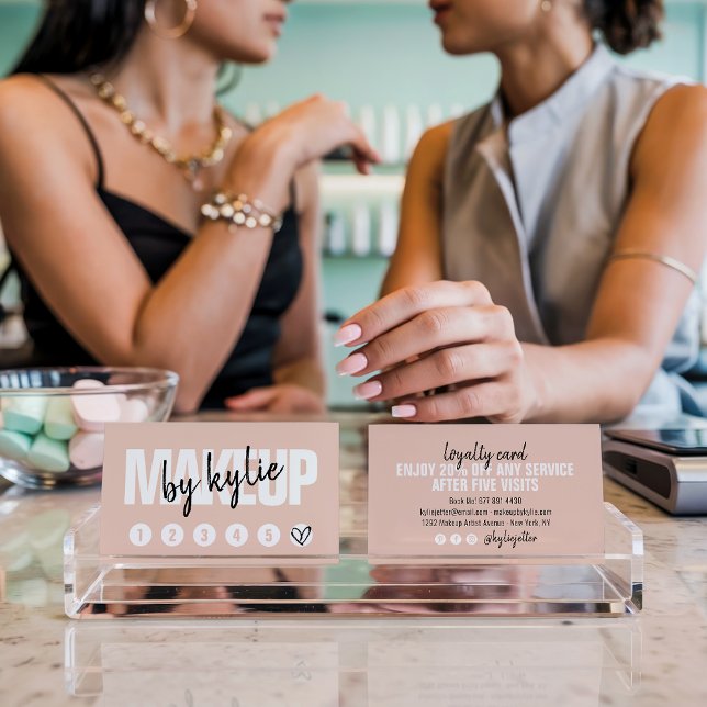 Makeup artist loyalty card punch script blush pink (Makeup artist loyalty card punch script blush pink)
