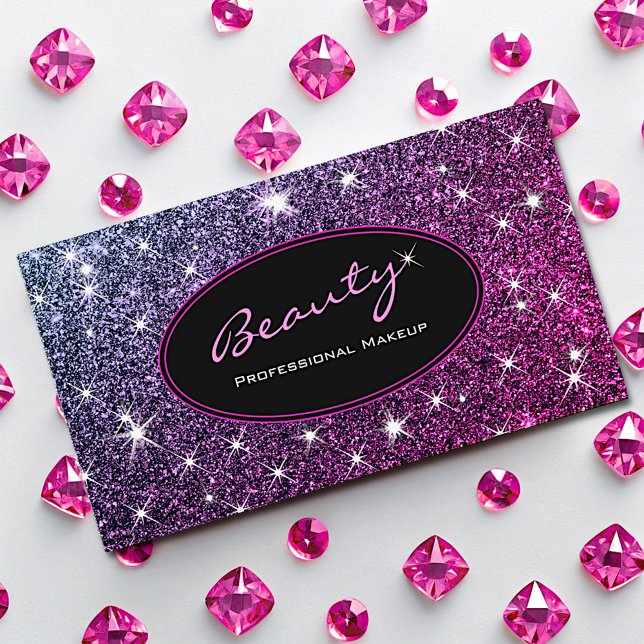 Makeup Artist Luminous Pink Purple Ombre Glitter Business Card (Creator Uploaded)