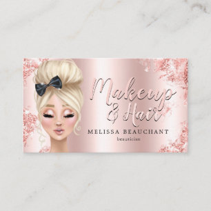 Makeup Artist Luxe Glitter Rose Gold Eyelashes Business Card
