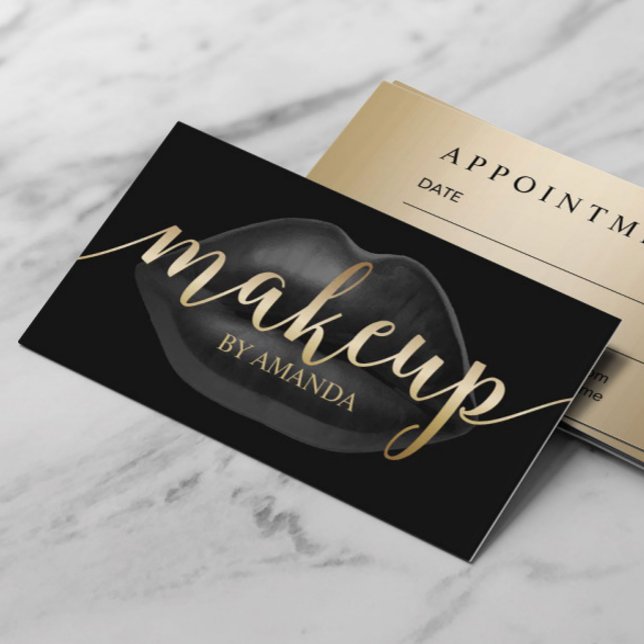Makeup Artist Luxury Black Lips Salon Appointment Card (Creator Uploaded)