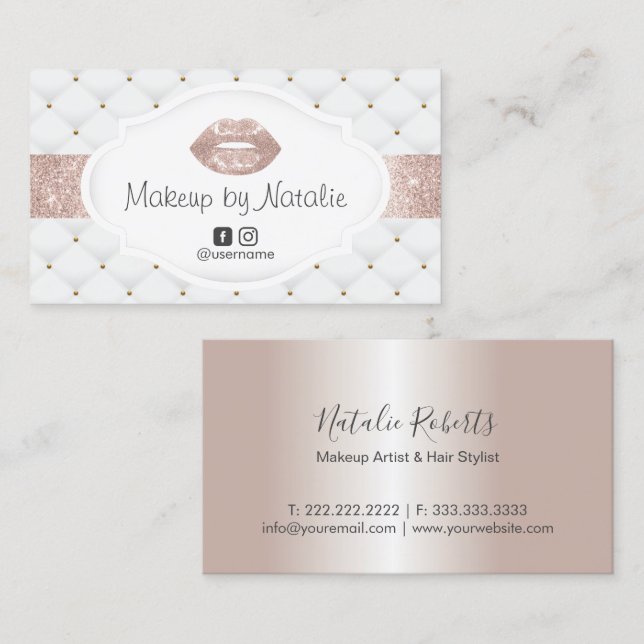 Makeup Artist Luxury Rose Gold Lips Beauty Salon Business Card (Front/Back)