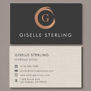 Makeup Artist Metallic Rose Gold Monogram Business Card