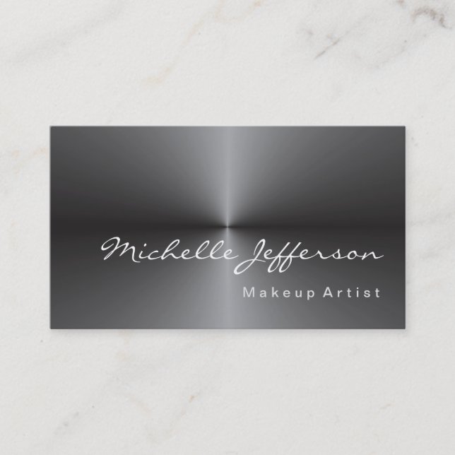 Makeup Artist Metallic Silver Grey Trendy Business Card (Front)