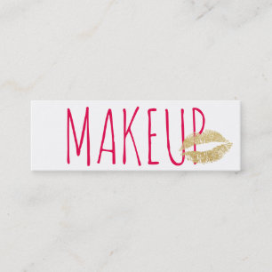 Makeup Artist Minimalist Gold Lips Pink Text mini Business Card