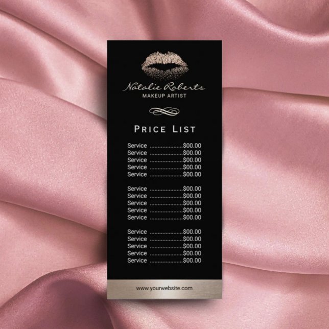 Makeup Artist Moder Gold Glitter Lips Salon Price Rack Card (Creator Uploaded)